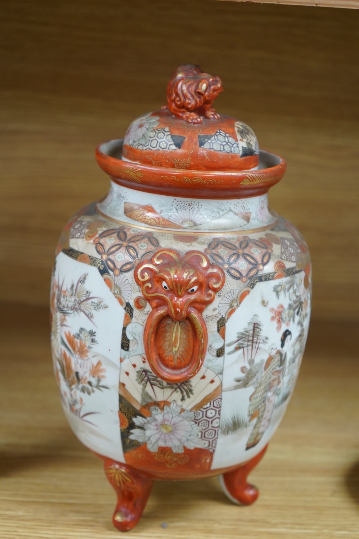 A Japanese Kutani koro and cover, signed, Meiji period (1868-1912), 28cm